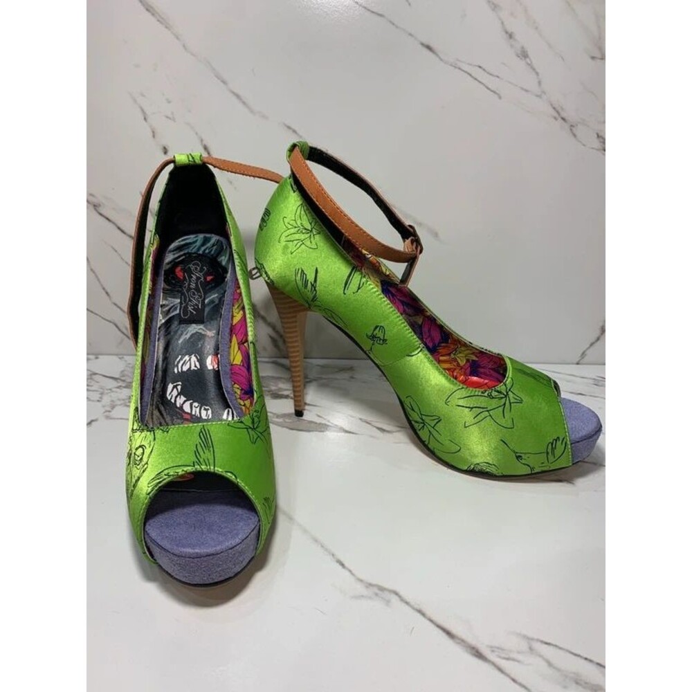 Iron Fist Zombie Stomper Platform Heels US 10 Green Y2K Goth Peep Toe Rare